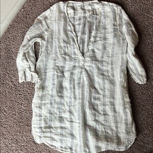Free People x CP Shades Striped White and Blue 100% Linen Women's Tunic